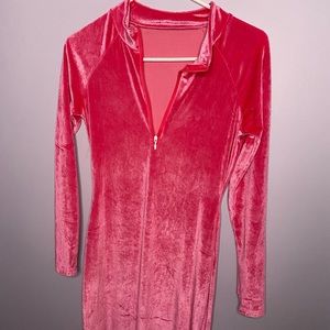 Hot Pink Midi Velvet Dress
